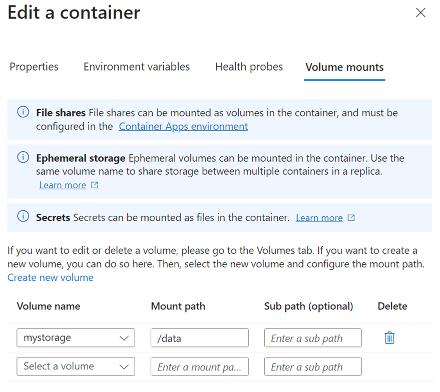 This image shows how to mount the volume to your container.