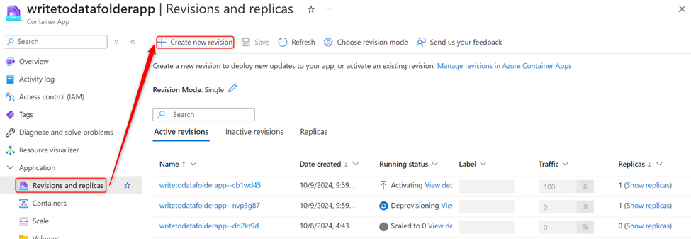 This image shows you how do create a new revision so we can configure our docker image to be pulled.